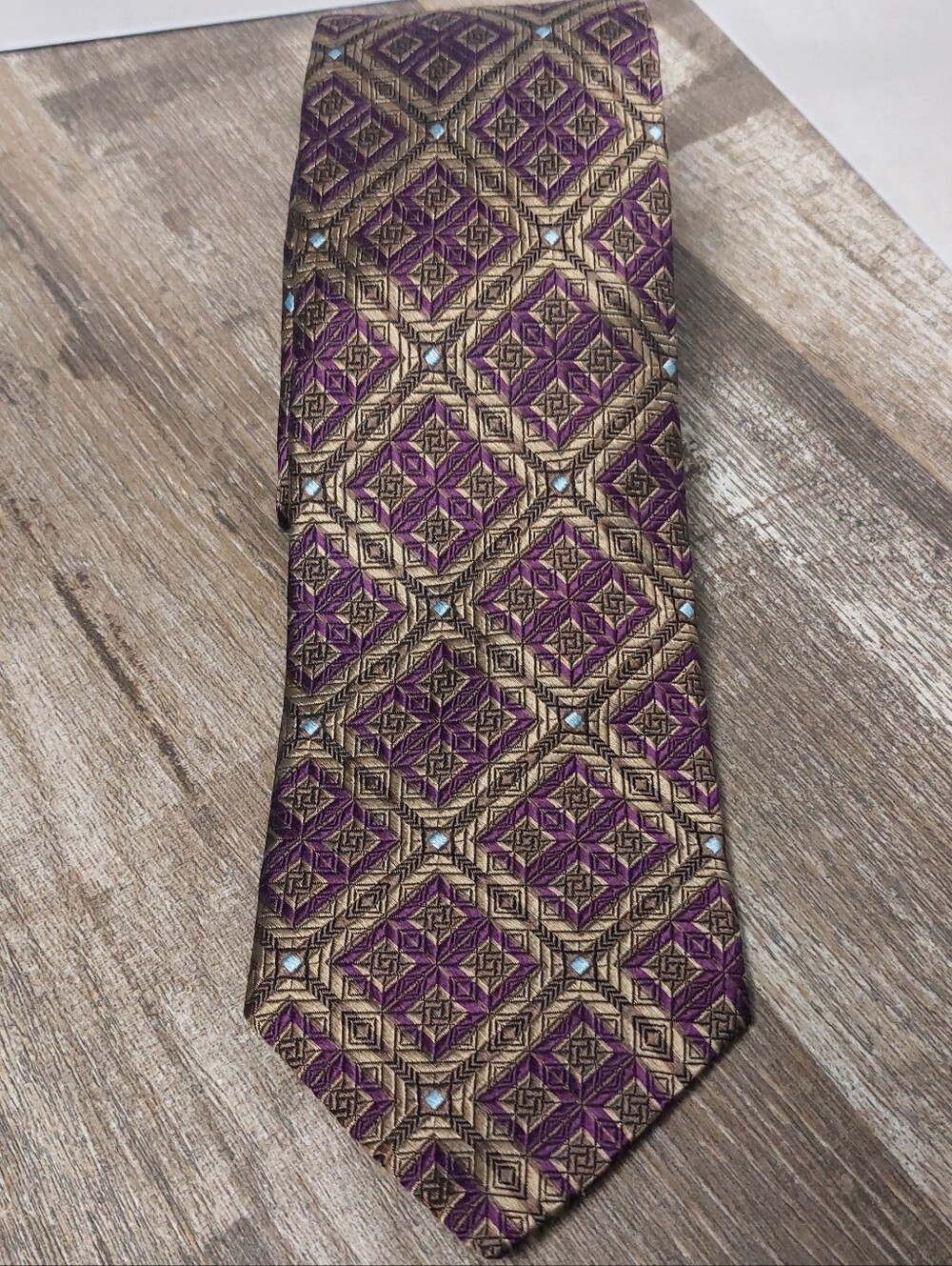 Ted Baker Purple and Gold Geometric Silk Tie with Paisley Tip